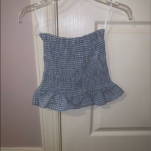 Light Blue Plaid Tube Top